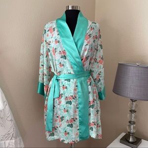 Victoria's Secret Vintage Gold Label Kimono Robe Floral teal Size OS